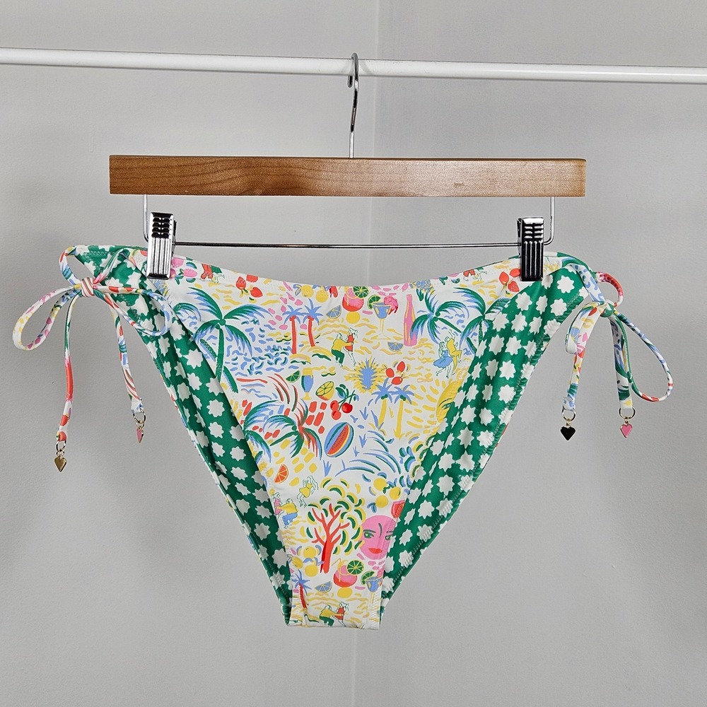 Roller Rabbit Bikini Bottoms Womens XL Reversible NWT Tropical Heart Tie